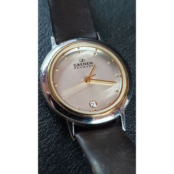Vintage Grenen Denmark Brown Genuine Leather Date Ladies Watch - 4362 - Picture 1 of 6